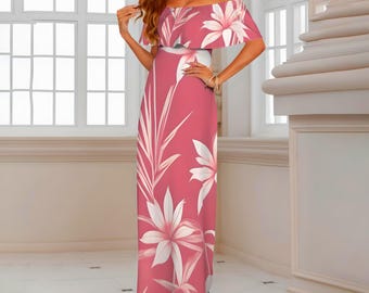 Vintage Rose Hawaiian Maxi Dress – Tropical Polynesian Print Summer Cruise Luau Dress, Plus Size S‑6XL