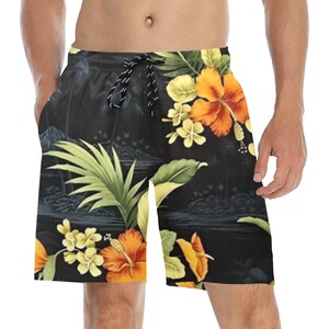 Vintage-inspired Men's Hawaiian Swim Shorts: Retro Beach Trunks for