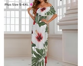 Retro Tropical Off‑Shoulder Hawaiian Maxi Dress – Cruise & Vacation Outfit – Plus Size S‑6X