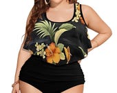 Plus Size Tankini Swimsuit: Floral Top, Adjustable Straps XL-4XL