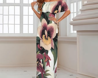 hawaiian print bridesmaid dresses Hawaiian V-neck Maxi Dress: Spaghetti Strap Bridesmaid Wedding Floral Print