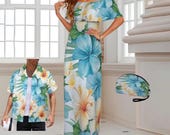 Tropical Hawaiian Maxi Dress – Elegant Floral Polynesian Formal Gown, Regular & Plus Sizes