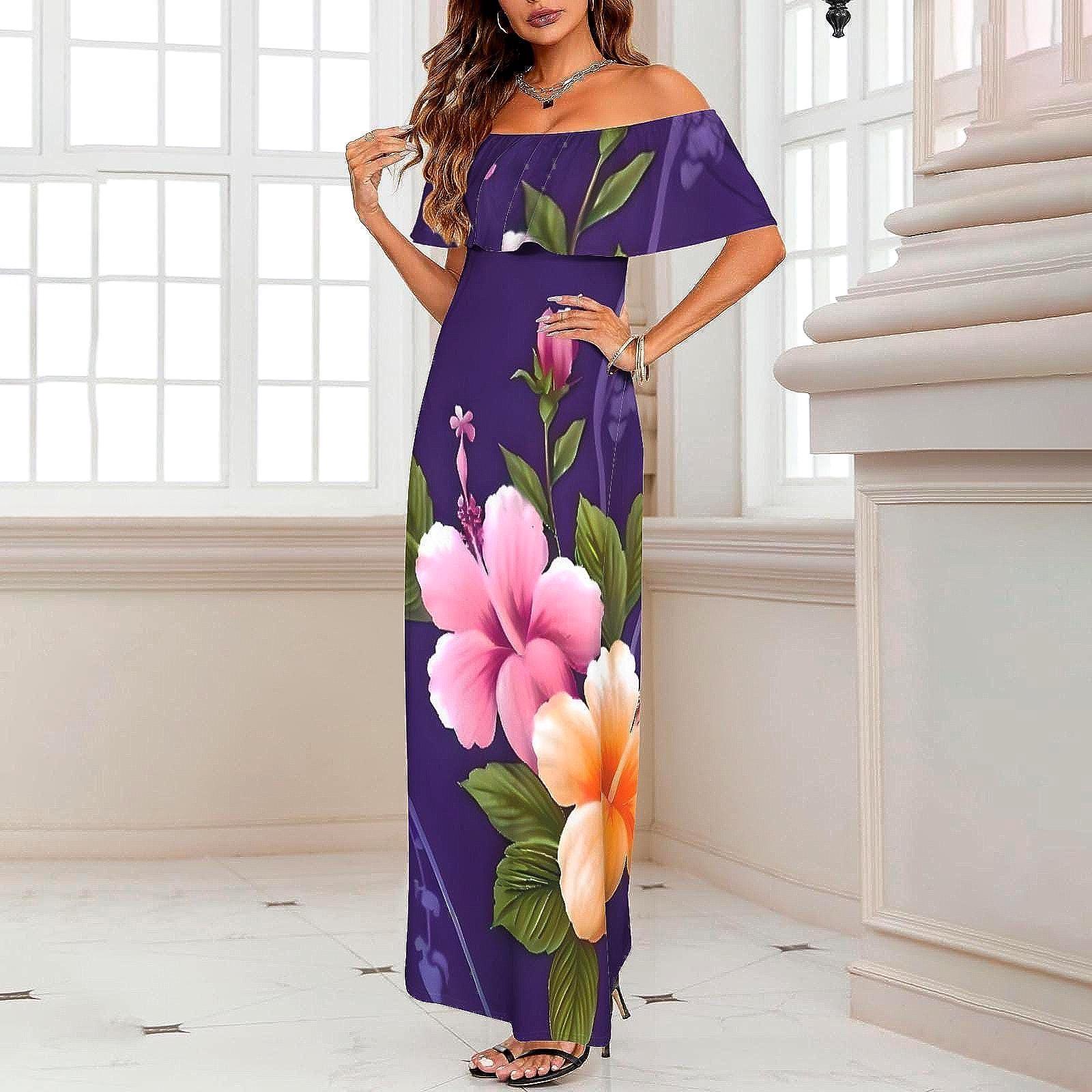 slim fit dress slacks Blue Hawaii Long Maxi Rayon Hawaiian Dress Blue / L main image 1
