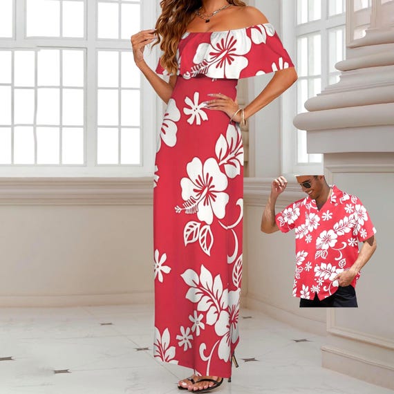 hawaiian dress for annual dinner Violette Long Maxi Cocktail Hawaiian Dress White / M
