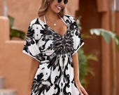 Chic Black and White Cover-Up Dress for Women, Beach to Pool Fashion, Sizes Small-2XL, Eleganty Lightweight Summer Wear