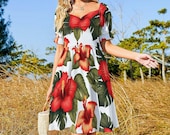 Elegant Hawaiian Polynesian Knee-Length Plus Size Dress – Puff Sleeve Cruise & Vacation Outfit 2XS–5X