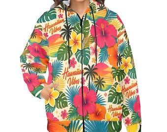 HawaiianVibes Tropical Zip Hoodie – Restaurantnächte & Kühle Abende – PlusSizeS-4XL