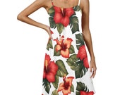 Hawaiian Midi Dress S-5XL – Plus Size Spaghetti Strap Summer Outfit for Beach, Luau & Wedding Partie