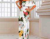 Tropical Hawaiian Prom White Floral Dress for Cruises & Vacations - S to 6XL Plus Sizes Available