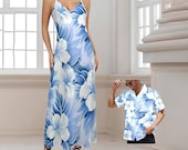 Blue Hibiscus Hawaiian Maxi Dress – Vintage Tropical Cruise Outfit, Sleeveless Plus Size S‑2XL