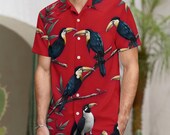 Jungle Bird Hawaiian Shirt: Magnum PI Style, Tropical Print - Sizes 2XS-5XL