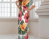 Hawaiian dress for women – vintage 50s style maxi, luau cruise Dress, beach wedding attire, Polynesian tropical fashio Size S-6XL Plus Sizes