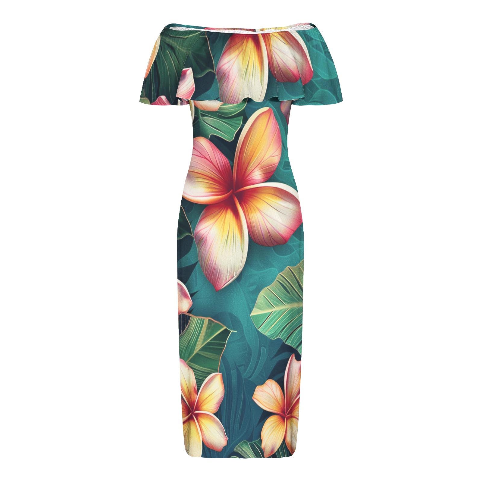 Teal Tropical Floral Retro Hawaiian Maxi Dress – Vintage Polynesian ...