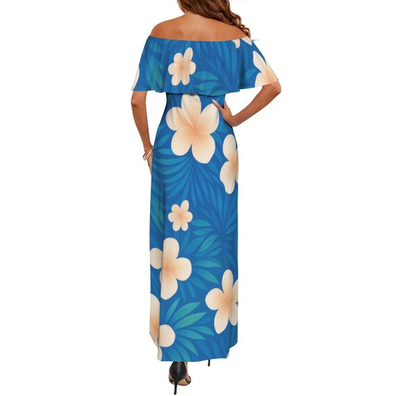 slim fit dress slacks Rain White Maxi Hawaiian Dress with Tube Bodice