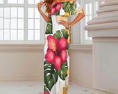 Hawaiian Dress for Women Tropical Polynesian Maxi Luau Cruise Beach Party Vacation Outfit Plus Size S to 6X