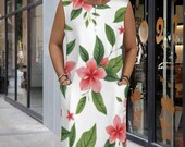 White Hawaiian Hibiscus Dress: Sleeveless Tropical Resort Sundress
