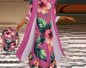 Tropical Pink Hawaiian Dress Set: Maxi Dress & Cardigan - Plus Size