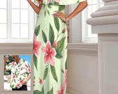 Vintage Hawaiian Maxi Dress: Tropical Polynesian Print Gown S-6XL Plus Sizes Cruise Luau Attire