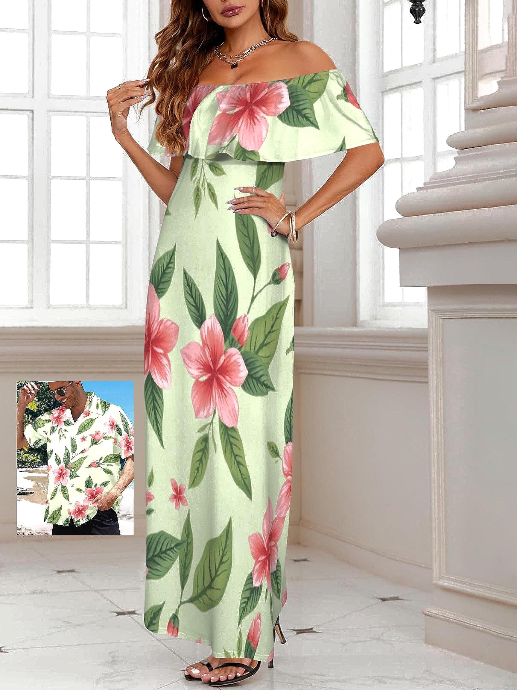 Vintage Lime Hawaiian Maxi Dress: Tropical Polynesian Print Gown S-6XL Plus Sizes Cruise Luau Attire