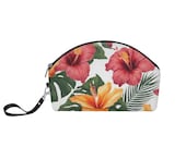 Floral PU Leather Cosmetic Bag: Large Capacity Travel Toiletry Clutch