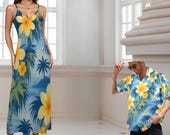 Vintage Hawaiian Hibiscus Blue Maxi Dress – Polynesian Cruise Wear, Plus Size S–2XL