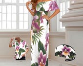 Vintage Hawaiian Maxi Dress – Polynesian Floral Print, Formal Luau Cruise Outfit Plus Size S-6XL