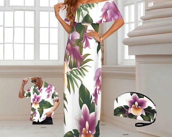 Royal Purple Vintage Hawaiian Maxi Dress – Polynesian Floral Print, Heavenly Hibiscus Formal Cruise Prom Island Outfit, Plus Size S‑6X