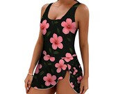 Tropical Floral Swim Dress: Plus Size Skirted Hawaiian Swimsuit