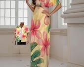 Vintage Hawaiian Dress: Polynesian Print A-Line, Cruise Wedding Gown S-6XL Plus Size