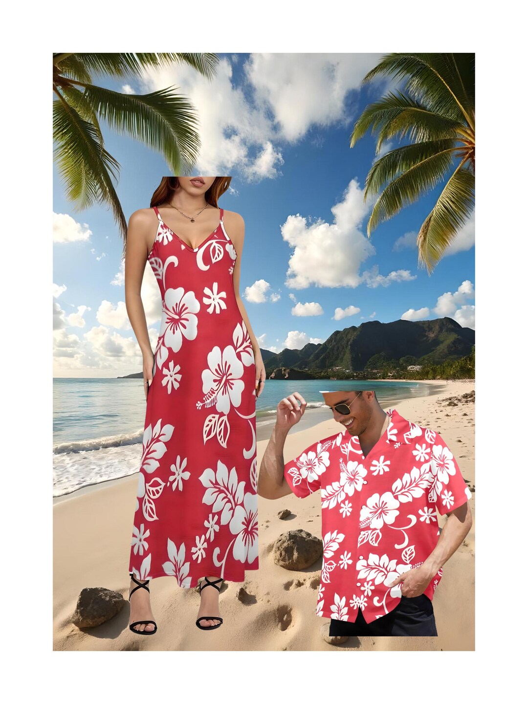 Red Hawaiian Maxi Dress – Vintage Polynesian Floral Cruise Dress ...