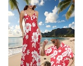 NEW Stylish Hawaiian Polynesian Maxi Dress | Vintage Sleeveless Dress for Cruise, Weddings, Prom & Hula | Plus Size S-2XL, Red