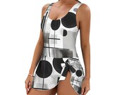 Geometric Abstract Skirted One-Piece Swimsuit Modest  S to Plus Size Hawaiian Swimwear for Women S-5X