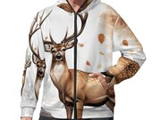 Mens Zip-Up Hoodie Deer Graphic Sweatshirt Outdoor Enthusiast Apparel S-XXL