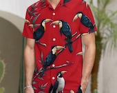 Magnum PI Jungle Bird Hawaiian Shirt, Vintage Aloha Tropical Print, Plus Size