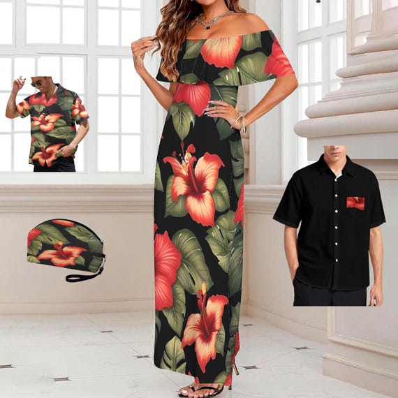 Diamond Black Hawaiian Maxi Dress: Floral Polynesian Print Mother's Day, Prom Outfit S-5XL Plus Size