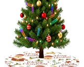 Santa & Reindeer Christmas Tree Skirt - 48" Polyester Holiday Decor