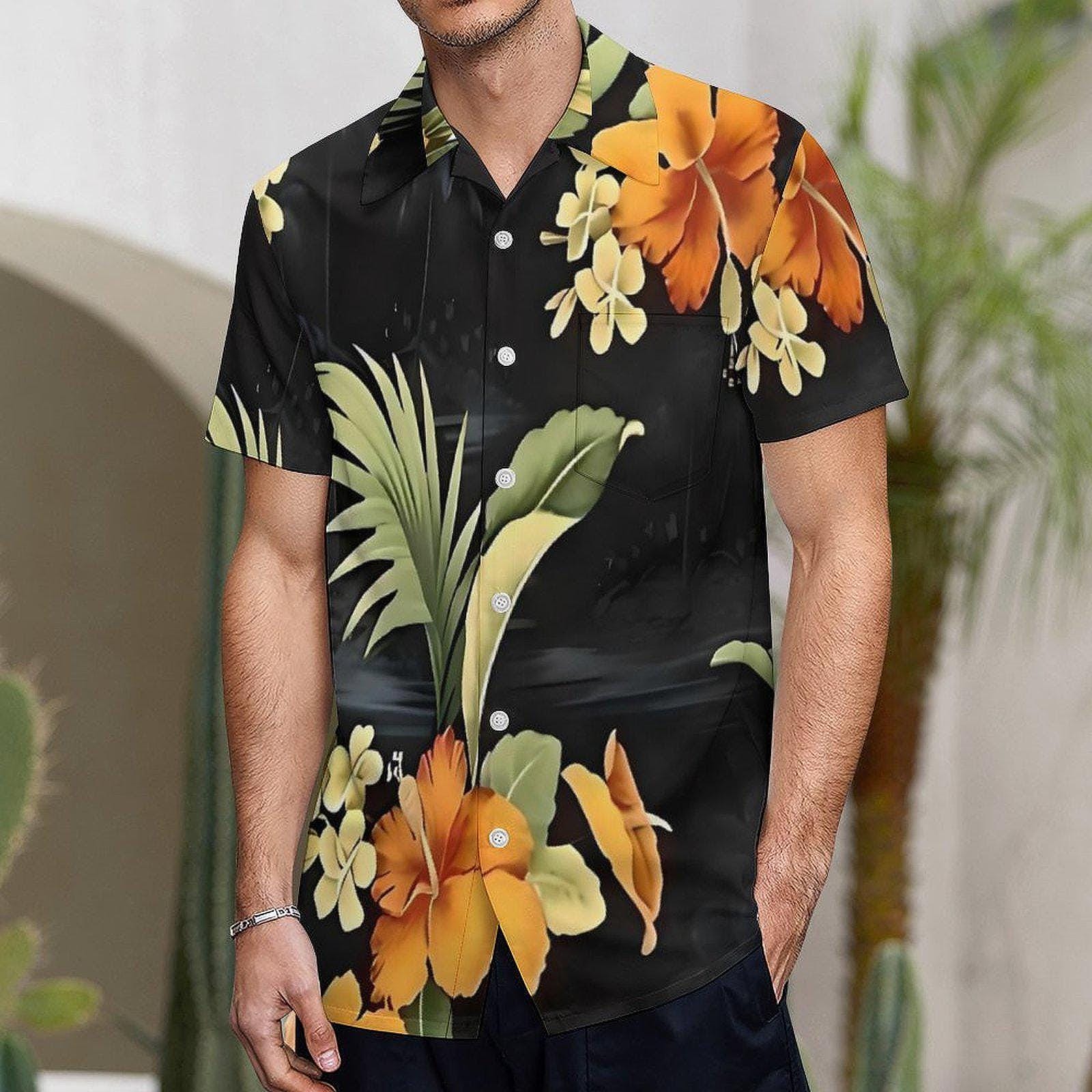 Diamond Black Men's Tropical Hawaiian Shirt – Short Sleeve Beach