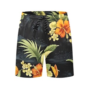 Vintage-inspired Men's Hawaiian Swim Shorts: Retro Beach Trunks for