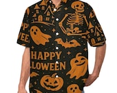 Retro Halloween Button-Up Shirt: Spooky Fall Fashion, XS-7XL