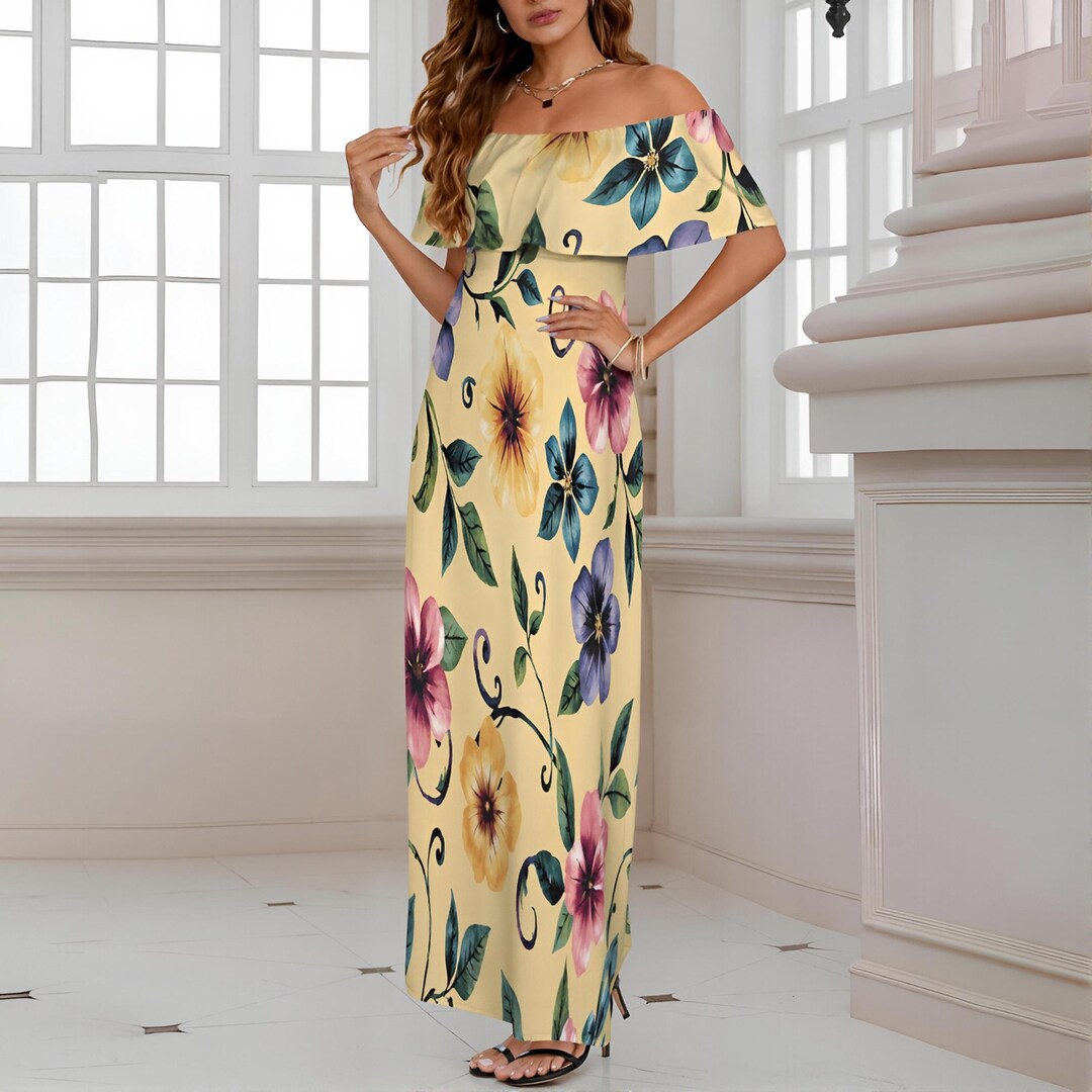 Hawaii Palm Flowy Chiffon Floral Maxi Dress
