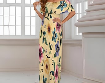 Sunny Yellow Hawaiian Maxi Dress – Tropical Polynesian Floral Cruise & Vacation Outfit, Summer Luau Dress, Plus Size S‑6X