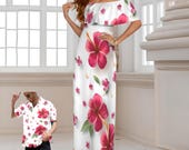 Floral Hawaiian Maxi Dress: Tropical Polynesian Print, Cruise Outfit (S-6XL) Plus Sizes