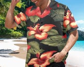 Mens Black Hawaiian Shirt: Tropical Aloha Vacation Shirt