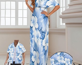 Blue Vintage Hawaiian Maxi Dress – Retro Polynesian Print Prom Cruise Luau Outfit S ‑ Plus Size Mother’s Day, Prom Outfit