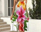 Tropical Hawaiian Floral Dress: Polynesian Style, Plus Sizes Available