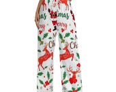 Christmas Pajama Pants Women – 100% Cotton Sleepwear, Festive Reindeer & Holly Print, Plus Size S-5XL, Cozy Holiday Nightwear, Gift for Her