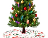 Santa & Reindeer Christmas Tree Skirt - 48" Polyester Holiday Decor