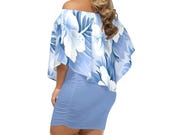 S-6XL Plus Size Hawaiian Women's Off The Shoulder Wrap Dress Dark RedHibiscus Above Knee Tropical