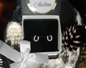 Orecchini a ferro di cavallo color argento – Gioielli equestri con pietra trasparente