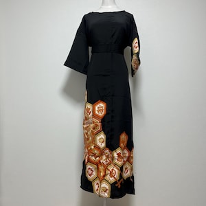 Tomesode Kimono Maxi Dress – Upcycled Japanese Vintage Dress – Handmade Boho Long Dress – Unique Sustainable Clothing